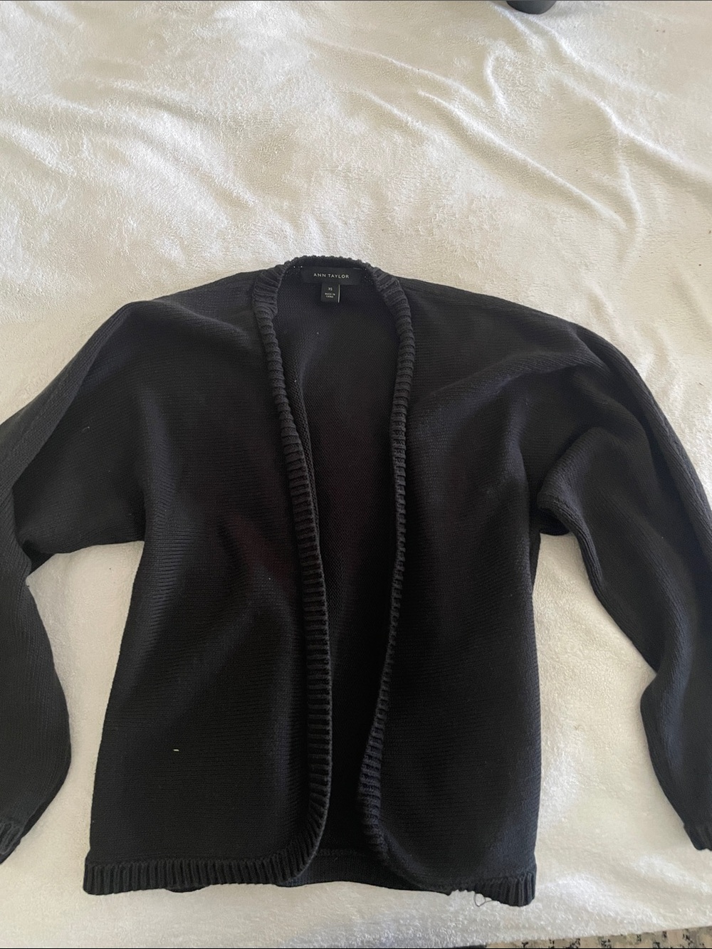 Black Open-Front Short Sweater Cardigan. Ann Taylor